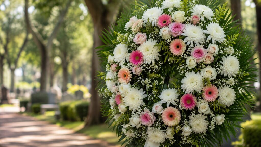Coroa de flores para entrega no velório Cemitério São Pedro Vila Alpina.
